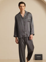 [Black Ginkgo] SilkSilky-CA 19Momme Long Sleeve Notch Collar Men's Pajamas 003