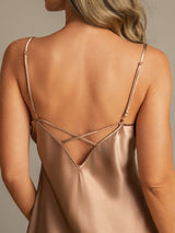 [Brown] SilkSilky-CA Spaghetti Strap V Neck Nightgown 005