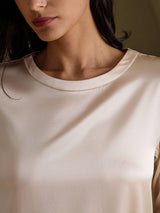 [Beige] SilkSilky-CA 3/4 Sleeve Round Neck Dress 003
