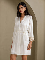 [White] SilkSilky-CA 3/4 Sleeve Women's Robe 003