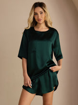 [Dark Green] SilkSilky-CA Short Sleeve Round Neck Women's Pajamas 001