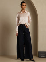 [Light Pink] SilkSilky-CA Long Sleeve Lapel Collar Women's Shirt 005
