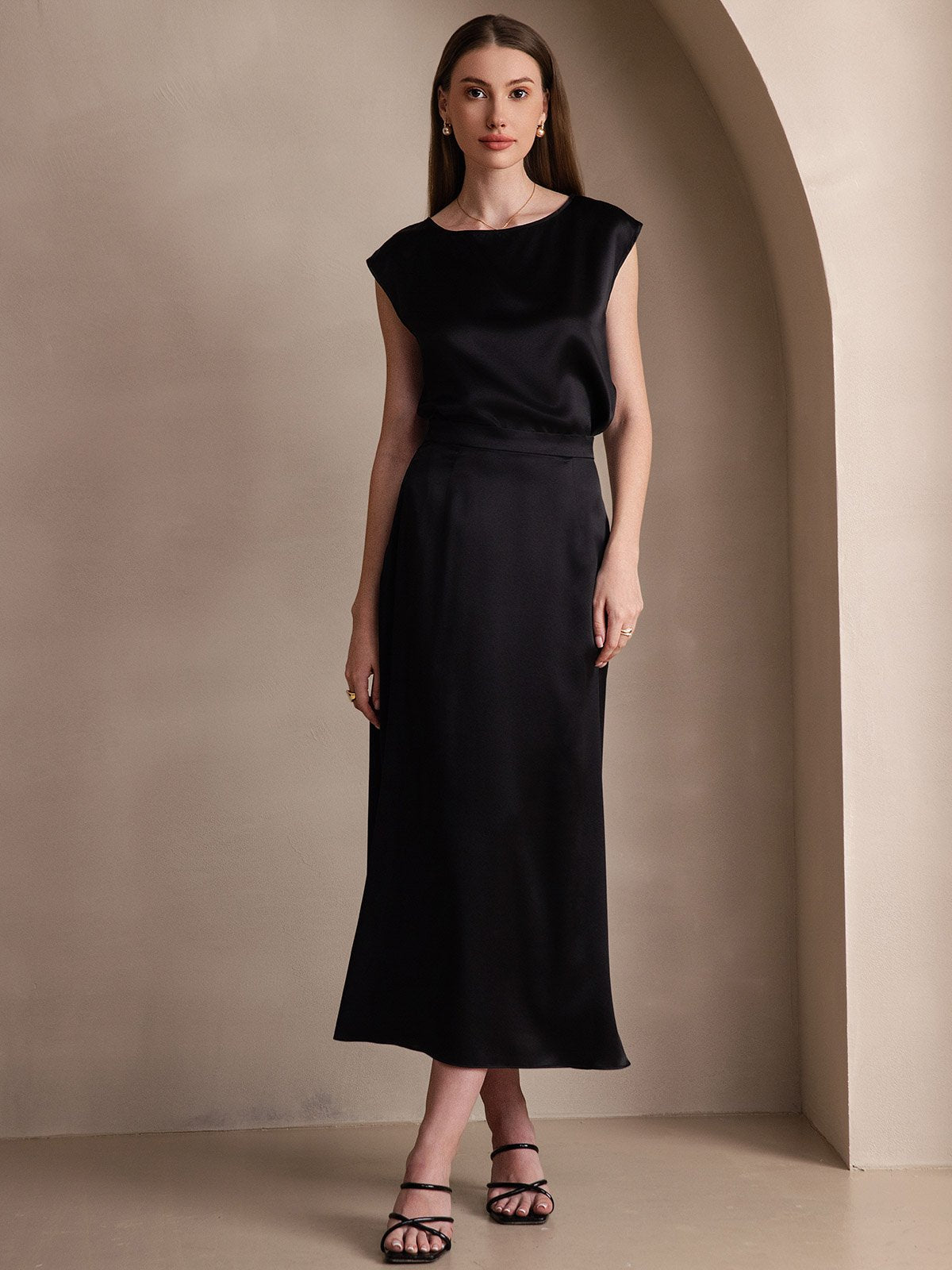 [Black] SilkSilky-CA 19Momme Silk Skirt 005