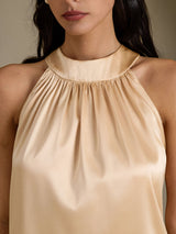 [Champagne] SilkSilky-CA Sleeveless Halter Women's T-Shirt 004