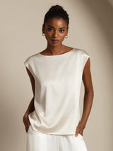 [White] SilkSilky-CA Cap Sleeve Round Neck Women's T-Shirt 001