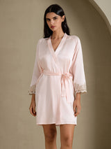 [Pink] SilkSilky-CA 3/4 Sleeve Women's Robe 001