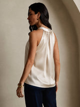 [Beige] SilkSilky-CA Sleeveless Halter Women's T-Shirt 002