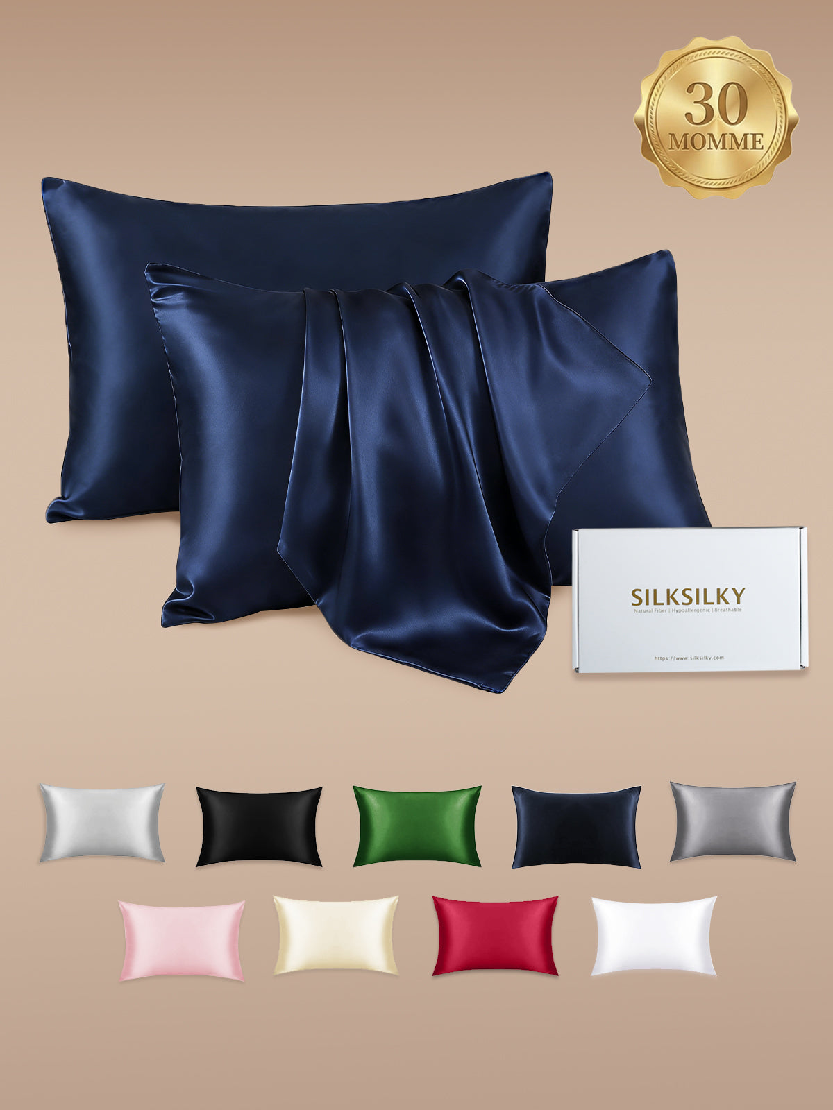[Dark Blue] SilkSilky-CA 30Momme Pure Silk Pillowcase 001