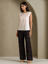 [Beige] SilkSilky-CA Cap Sleeve Round Neck Women's T-Shirt 007