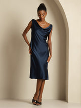 [Dark Blue] SilkSilky-CA Sleeveless Cowl Neck Dress 008