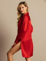 [Red] SilkSilky-CA Long Sleeve Lapel Collar Nightshirt 002