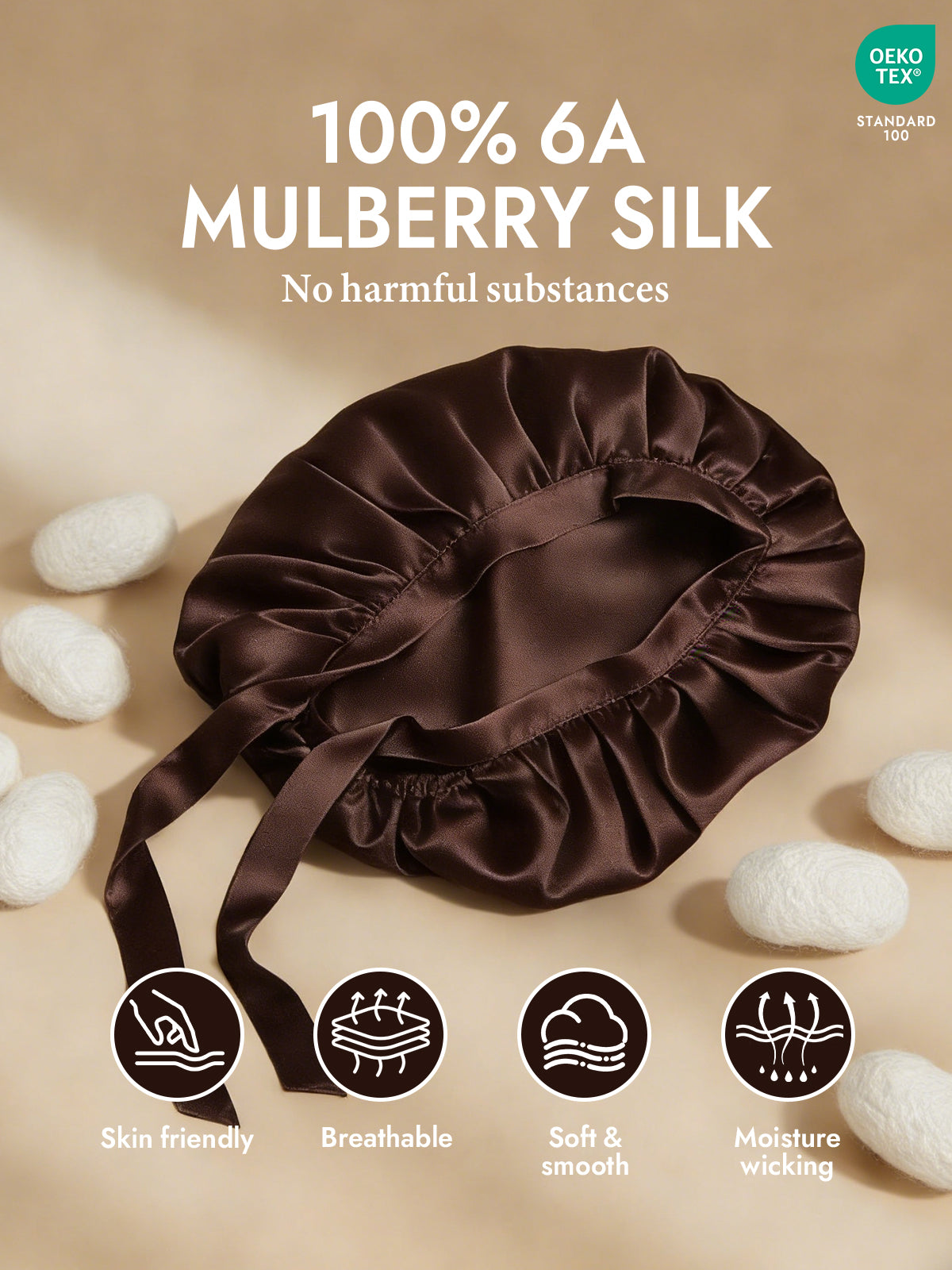 [Coffee] SilkSilky-CA Pure Silk Sleep Cap 002