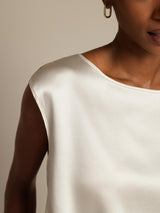 [White] SilkSilky-CA Cap Sleeve Round Neck Women's T-Shirt 004