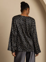 [Polka Dot] SilkSilky-CA 19Momme Silk Bell Sleeve Round Neck Blouse 002