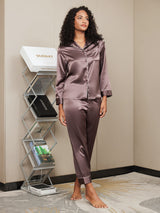 [Coffee] SilkSilky-CA Long Sleeve Lapel Collar Women's Pajamas 005