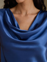 [Real Teal] SilkSilky-CA Cap Sleeve Cowl Neck Women's T-Shirt 004