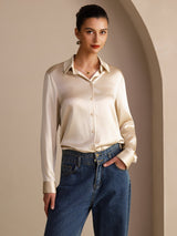 [Brown Rice] SilkSilky-CA Long Sleeve Lapel Collar Women's Shirt 003
