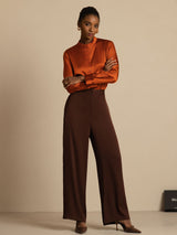 [Caramel] SilkSilky-CA 19Momme Stretch Silk Charmeuse Long Sleeve Stand Collar Blouse 008