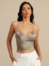[Khaki] SilkSilky-CA Spaghetti Strap V Neck Camisole 001