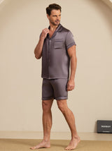 [Purple Gray] SilkSilky-CA Short Sleeve Notch Collar Men's Pajamas 004