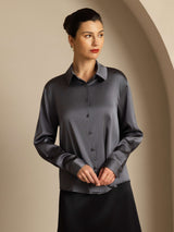 [Dark Gray] SilkSilky-CA Long Sleeve Lapel Collar Women's Shirt 007