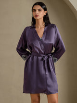 [Purple Gray] SilkSilky-CA 3/4 Sleeve Women's Robe 005