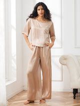 [Champagne] SilkSilky-CA Half Sleeve Round Neck Women's Pajamas 003