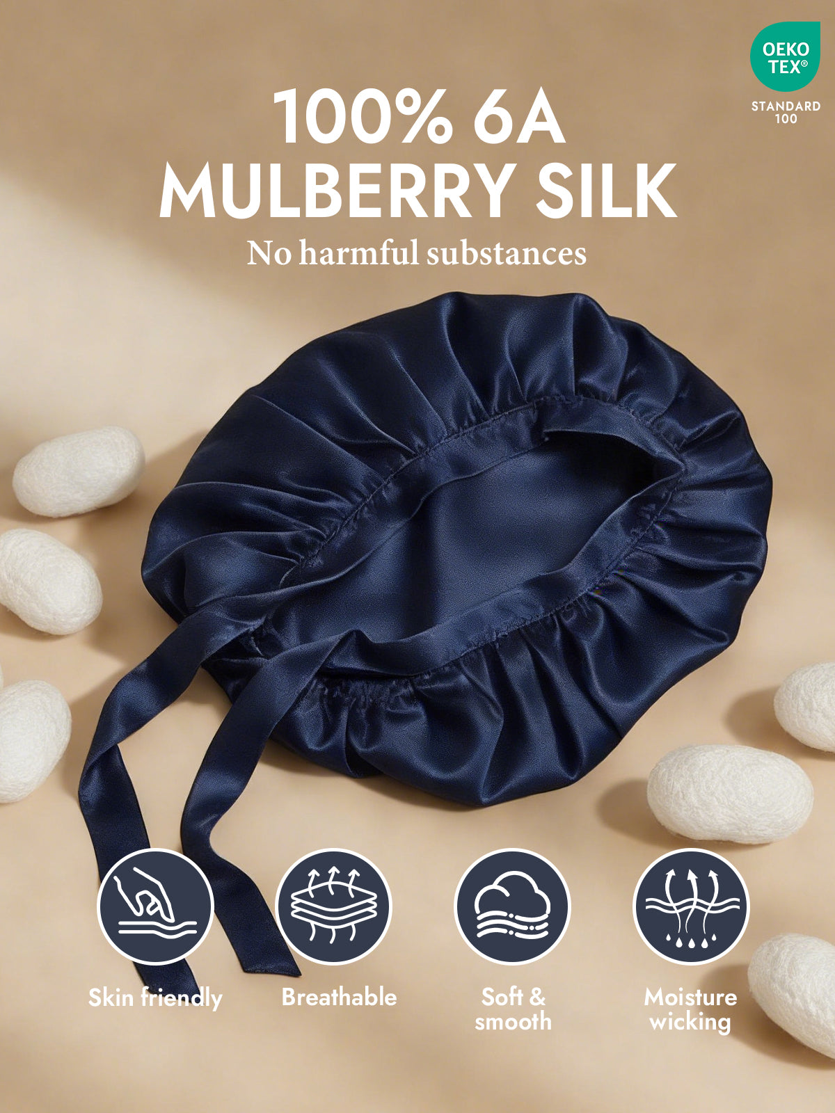 [Dark Blue] SilkSilky-CA Pure Silk Sleep Cap 002