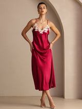 [Wine] SilkSilky-CA Spaghetti Strap V Neck Dress 005