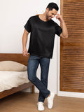 SilkSilky CA Pure Silk Short Sleeve Round Neck Men's T Shirt Black 004