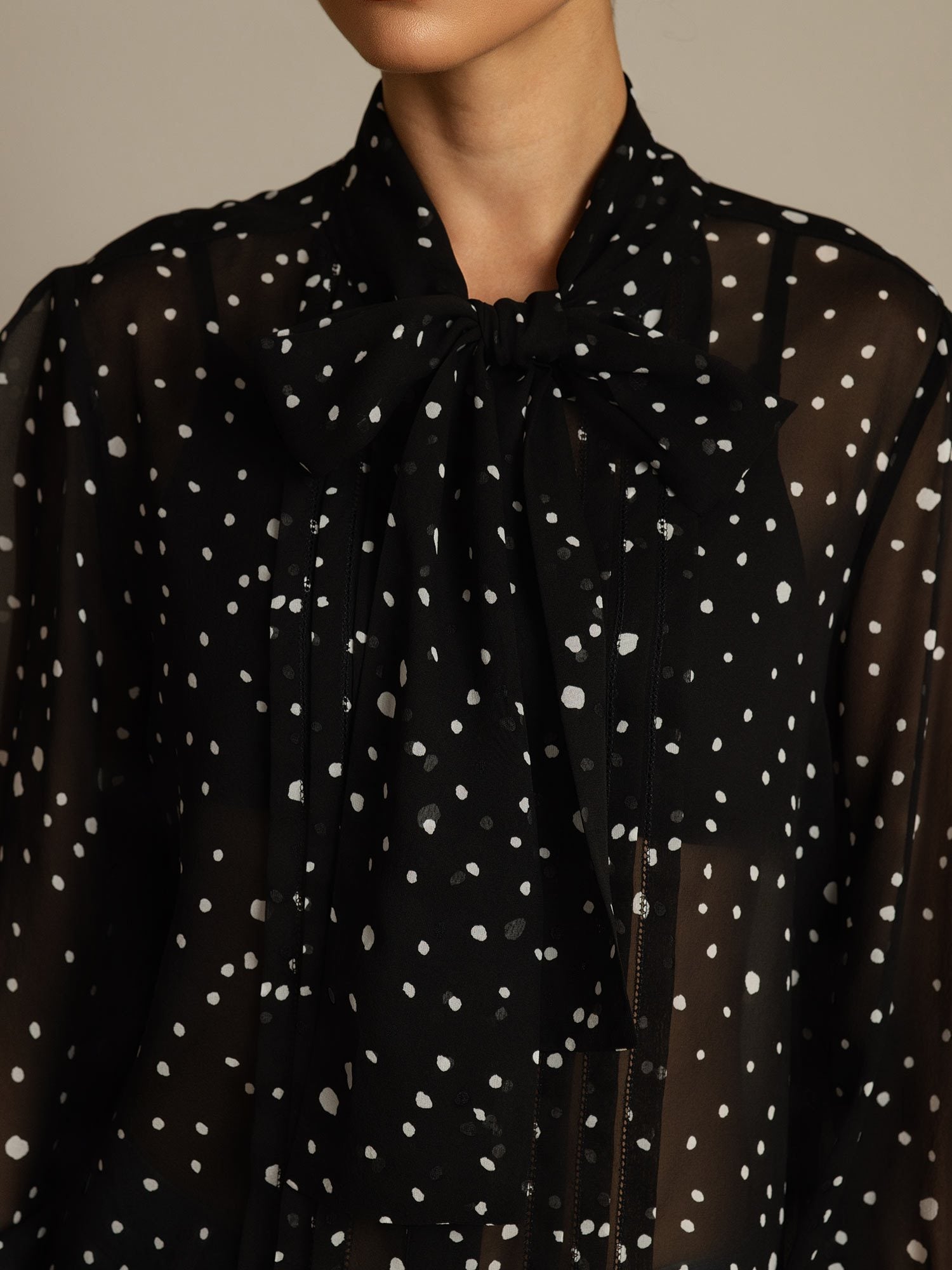 [PolkaDot] SilkSilky-CA Pure Silk Tie Neck Women's Shirt 004