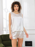 SilkSilky-CA Pure Silk Sleeveless Round Neck Women's Pajamas White 005