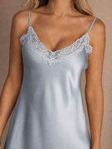 [Grayish Blue] SilkSilky-CA Spaghetti Strap V Neck Nightgown 004