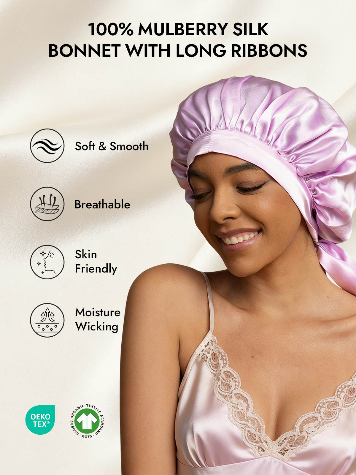 [Lavender] SilkSilky-CA Pure Silk Sleep Cap 002