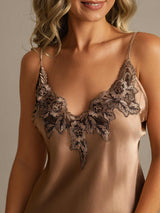 [Brown] SilkSilky-CA Spaghetti Strap V Neck Nightgown 004