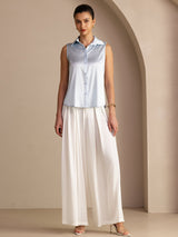 [Light Blue] SilkSilky-CA Sleeveless Lapel Collar Women's Shirt 006