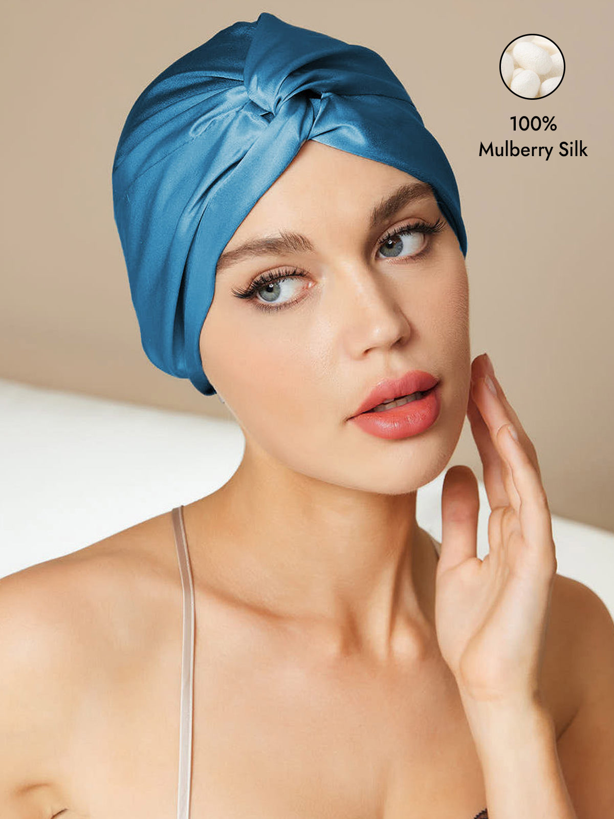 [Teal] SilkSilky-CA Pure Silk Sleep Cap 001