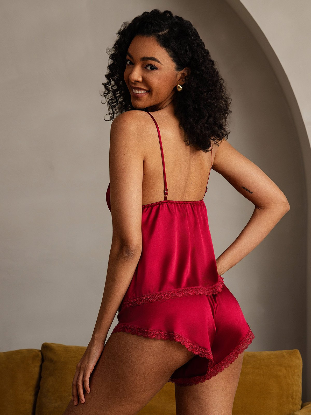 SilkSilky-CA 19Momme Silk Deep V Neck Camisole Set Wine 002