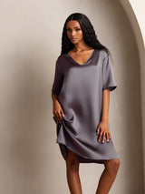[Purple Gray] SilkSilky-CA Half Sleeve V Neck Nightgown 004