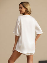 [White] SilkSilky-CA Short Sleeve Round Neck Women's Pajamas 002