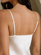 [White] SilkSilky-CA Spaghetti Strap V Neck Nightgown 005