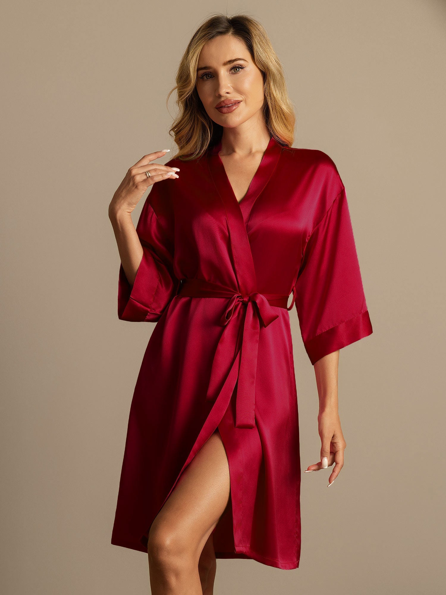 [Wine] SilkSilky-CA Pure Silk Womens Robe 001,