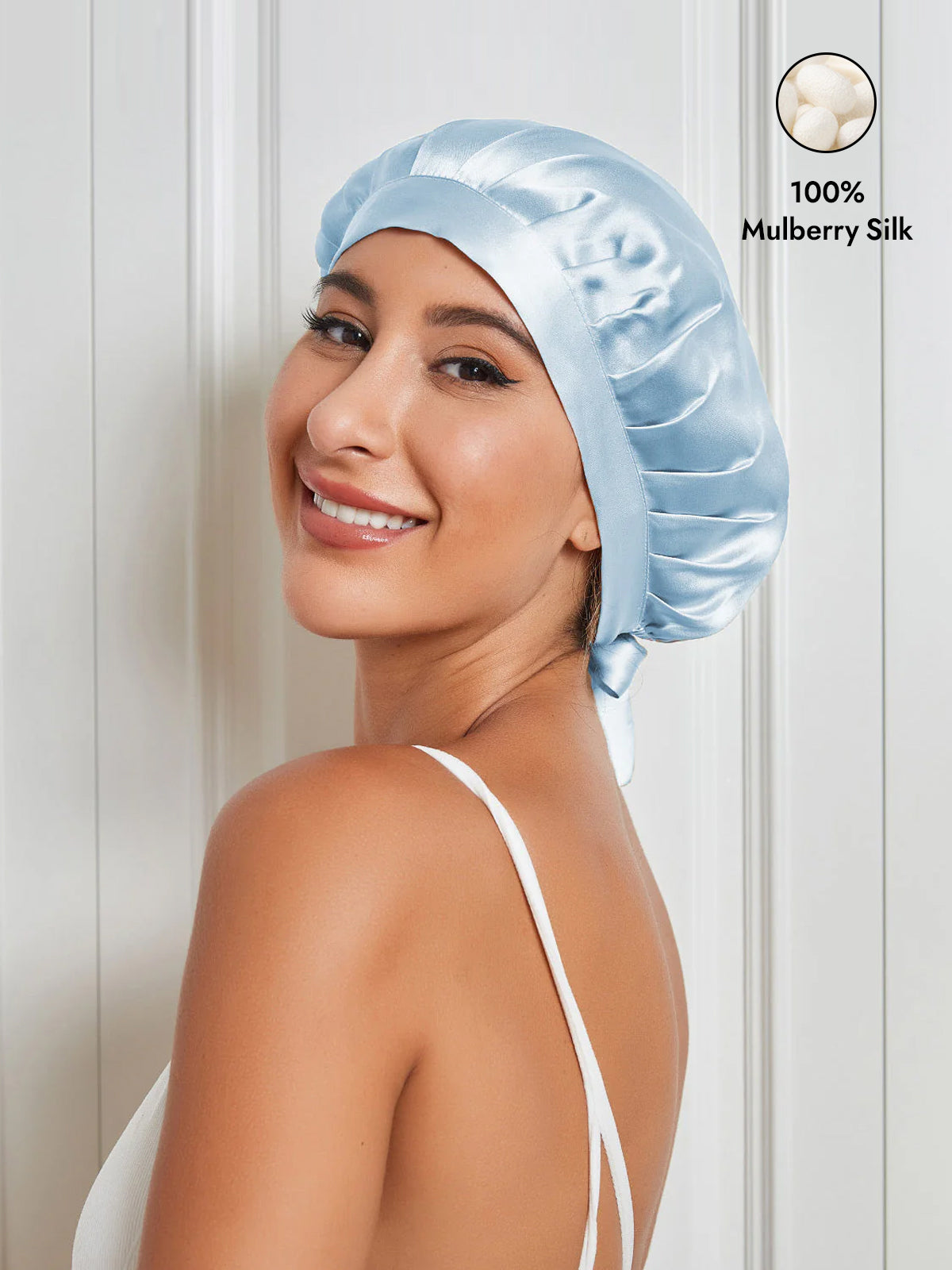 [Light Blue] SilkSilky-CA Pure Silk Sleep Cap 001
