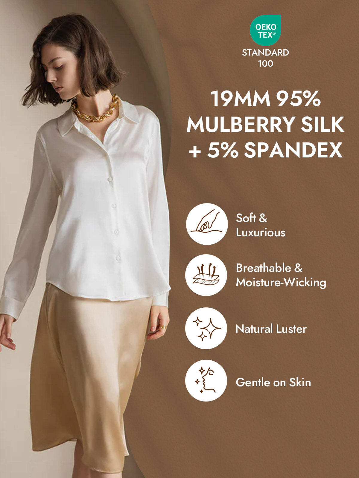 [White] SilkSilky-CA Silk Long Sleeve Lapel Collar Women's Shirt 004