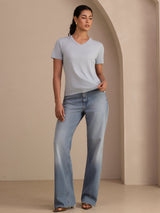 [Grayish Blue] SilkSilky-CA Short Sleeve V Neck Women's T-Shirt 007