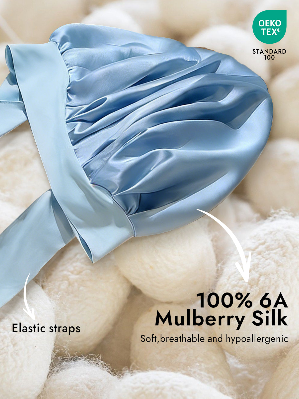 [Sky Blue] SilkSilky-CA Pure Silk Sleep Cap 002