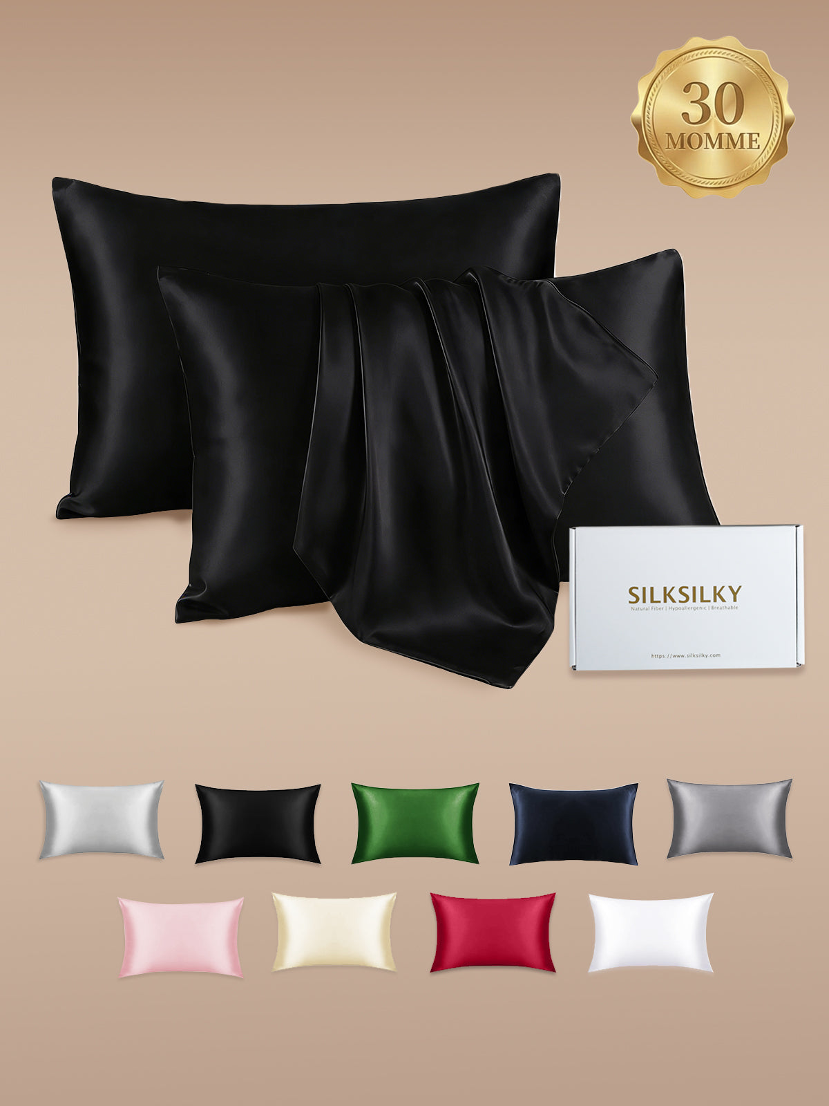 [Black] SilkSilky-CA 30Momme Pure Silk Pillowcase 001