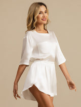 [White] SilkSilky-CA Short Sleeve Round Neck Women's Pajamas 003