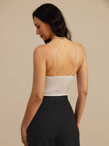 [White] SilkSilky-CA Spaghetti Strap V Neck Camisole 002