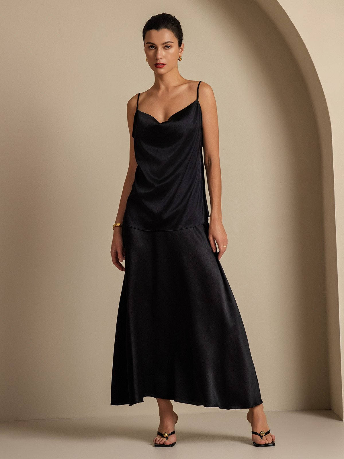 [Black] SilkSilky-CA 19Momme Silk Skirt 007